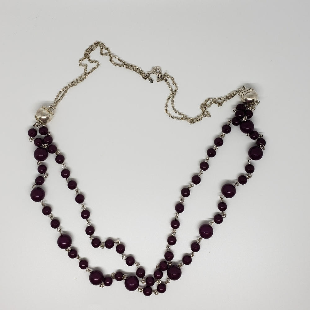 SALE⭐⭐⭐Dark Purple Bread Silver Tone Long Necklace